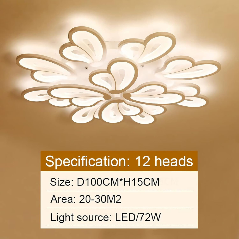 Lustra LED cu telecomanda BLOSSOM 146W, 12 Petale, lumina Rece/Calda/Neutra 3000k/4000k/6000k, Dimabila, Alb [3]