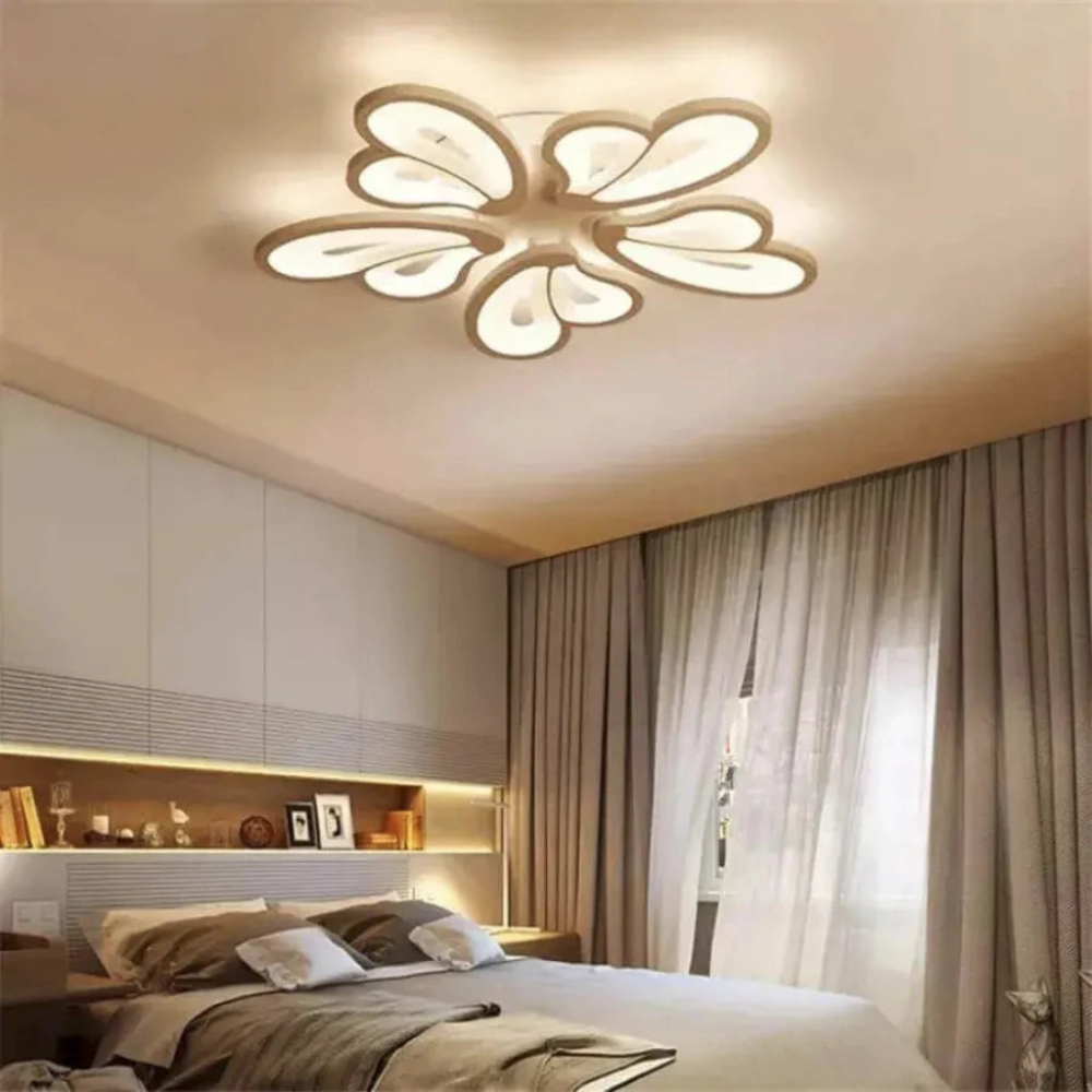 Lustra LED cu telecomanda BLOSSOM 95W, 5 Petale, lumina Rece/Calda/Neutra 3000K/4000K/6000K, Dimabila, Alb, Metal si Acril [4]