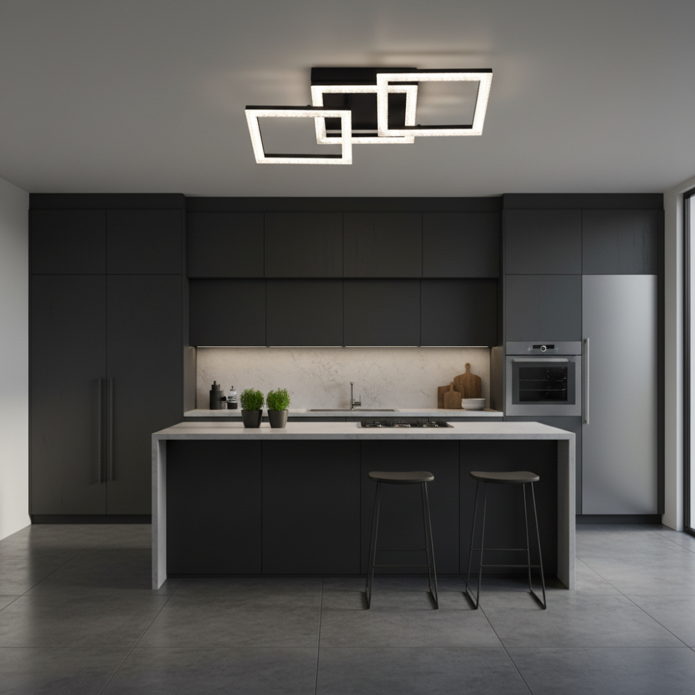 Lustra LED cu telecomanda GEO 43W, 3 Patrate, lumina Rece/Calda/Neutra, Dimabila, Metal si Acril, Negru [3]