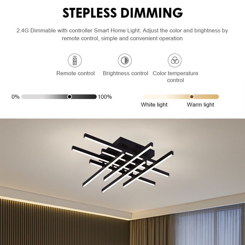 Lustra LED cu Telecomanda LINEX, 108W, 8 elemente, Lumina Rece/Calda/Neutra, Dimabila, Negru [4]