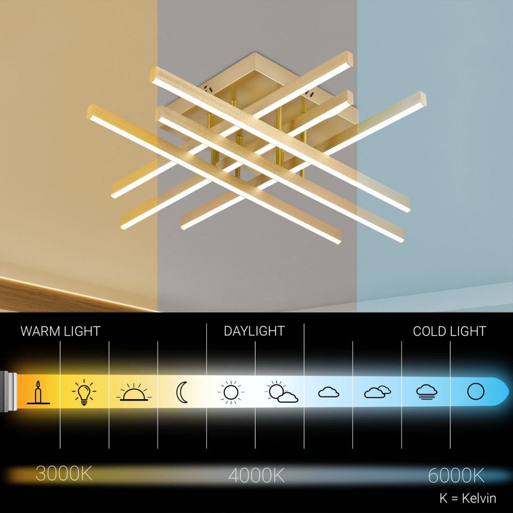 Lustra LED cu Telecomanda LINEX, 108W, Lumina 3000K/4000K/6000K, Dimabila, Auriu [3]