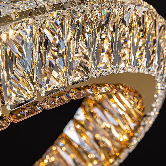 Lustra LED cu Telecomanda, LLC132/900X300GD, Cristal si Metal, 39W, 1 Cerc, Dimabila, Inaltime Reglabila, Lumina Rece/Calda/Neutra, Iluminat Luxos [2]