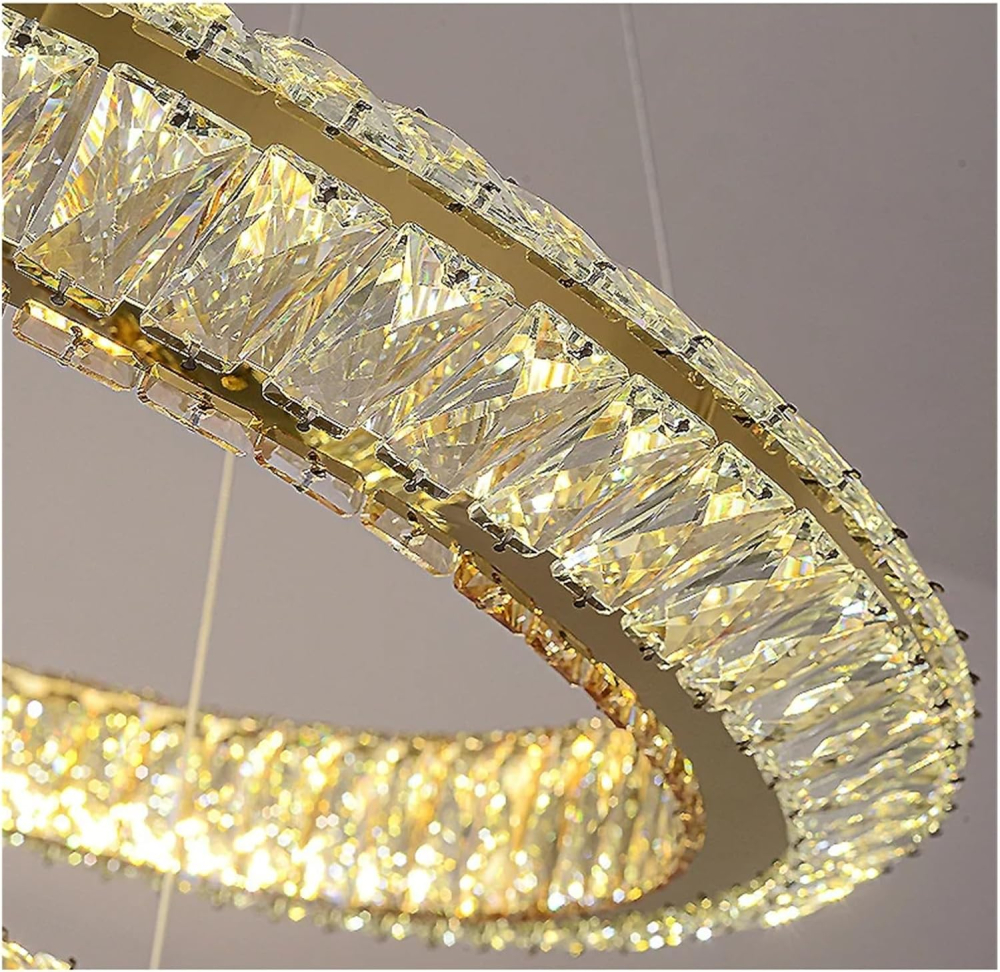 Lustra LED cu Telecomanda, LLC132/900X300GD, Cristal si Metal, 39W, 1 Cerc, Dimabila, Inaltime Reglabila, Lumina Rece/Calda/Neutra, Iluminat Luxos [4]