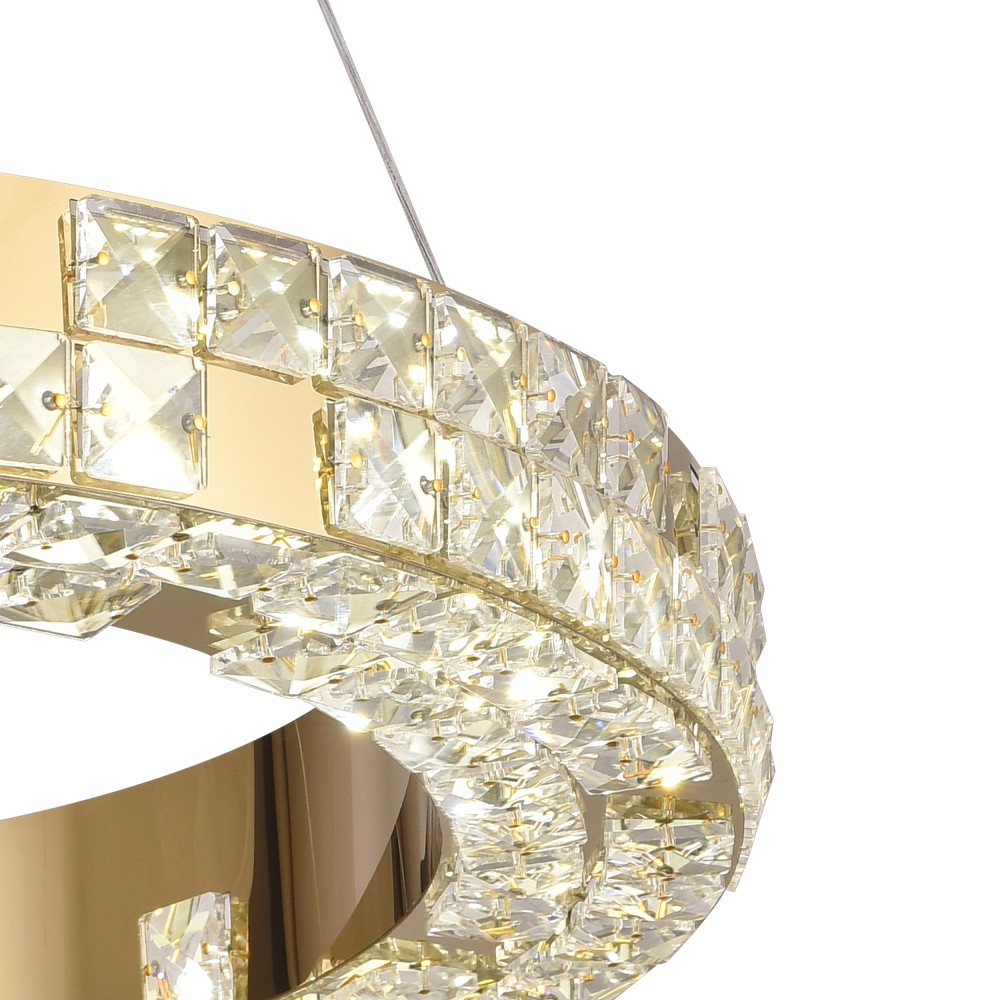 Lustra LED cu Telecomanda, LLC135/2GD, Cristal si Metal, 55W, 2 Cerc, Dimabila, Inaltime Reglabila, Lumina Rece/Calda/Neutra 3000K/4000K/6000K, Iluminat Luxos [4]