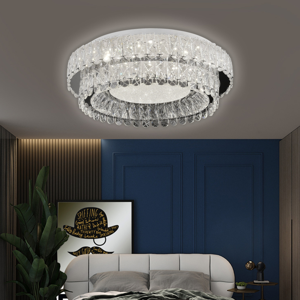 Lustra LED cu Telecomanda, LLC153/500CH, Cristal si Metal, 59W, 1 Cerc, Dimabila, Inaltime Reglabila, Lumina Rece/Calda/Neutra, Iluminat Luxos [4]