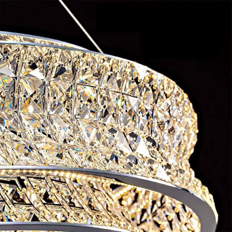 Lustra LED cu Telecomanda, LLC160/500CH, Cristal si Metal, 55W, 1 Cerc, Dimabila, Inaltime Reglabila, Lumina Rece/Calda/Neutra, Iluminat Luxos [2]