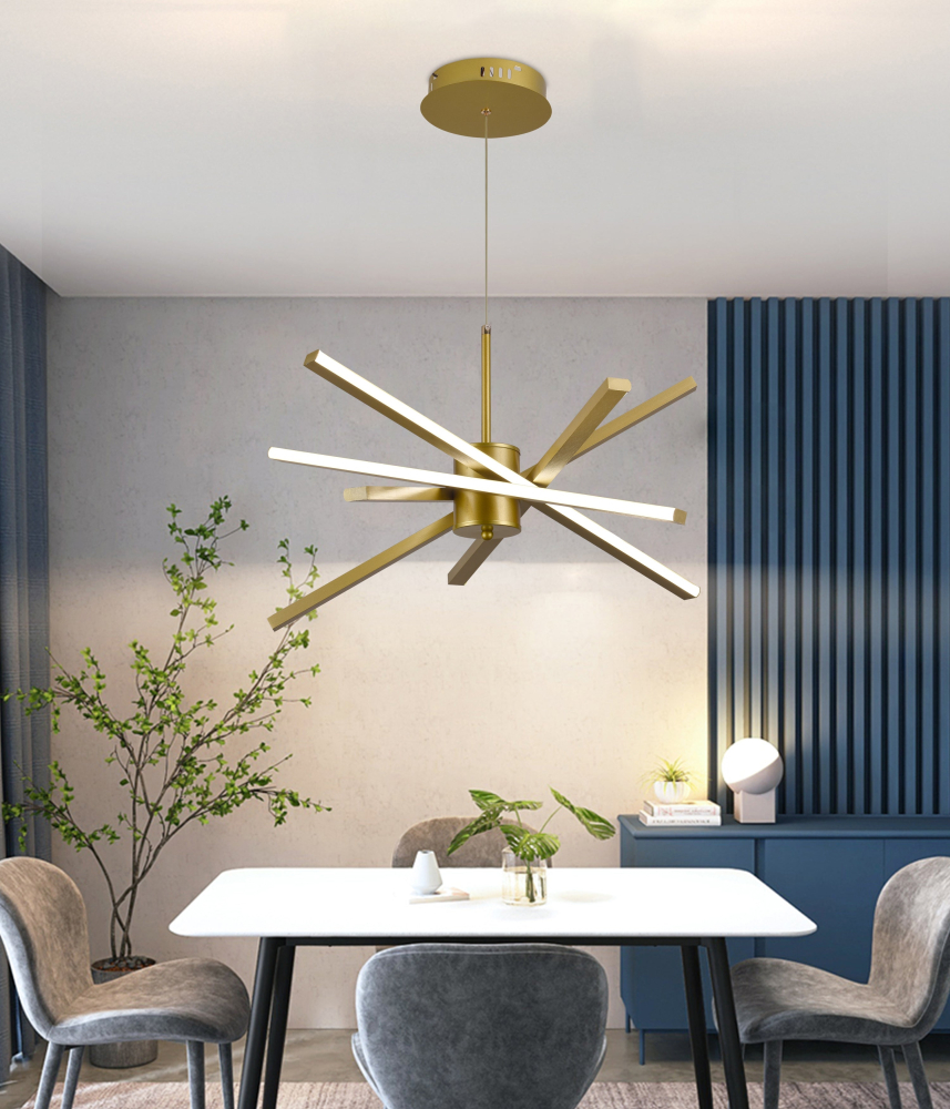 Lustra LED cu Telecomanda LT176/5GD, 69W, 5 Elemente, Lumina Rece/Clada/Neutra 3000K/4000K/6000K, Dimabila, Auriu, Inaltime Reglabila, Metal si Acril [4]