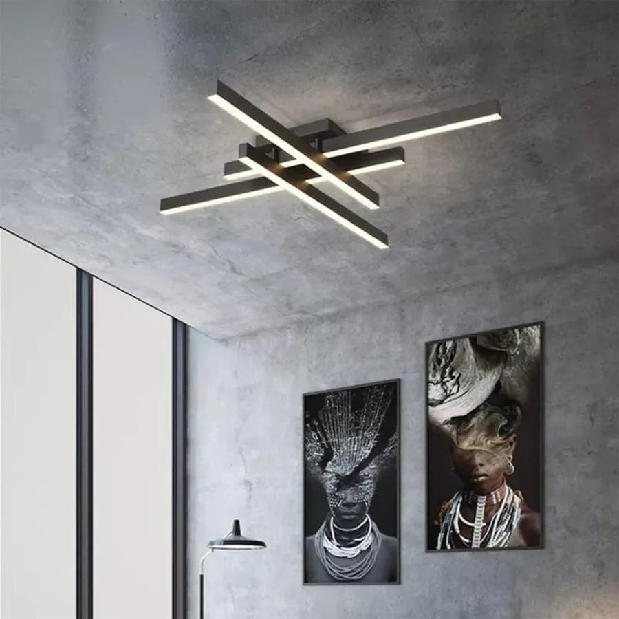 Lustra LED cu telecomanda MORA 80W, 4 Elemente, Liniara, lumina Rece/Calda/Neutra, Dimabila, Negru [2]