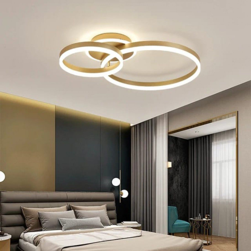 Lustra LED cu telecomanda RINOVA 66W, 2 Cercuri, lumina Rece/Calda/Neutra, Dimabila, Auriu Lucios [2]