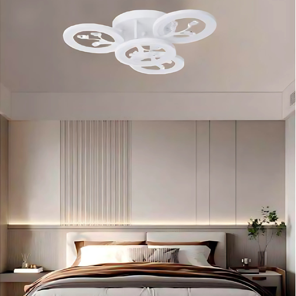 Lustra LED cu telecomanda si cristal DAISY 53W, 4 Elemente, lumina Rece/Calda/Neutra, Dimabila, Alb [4]