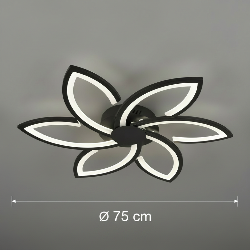 Lustra LED cu telecomanda si cristal FLORA 82W, 6 Petale, lumina Rece/Calda/Neutra, Dimabila, Negru [4]