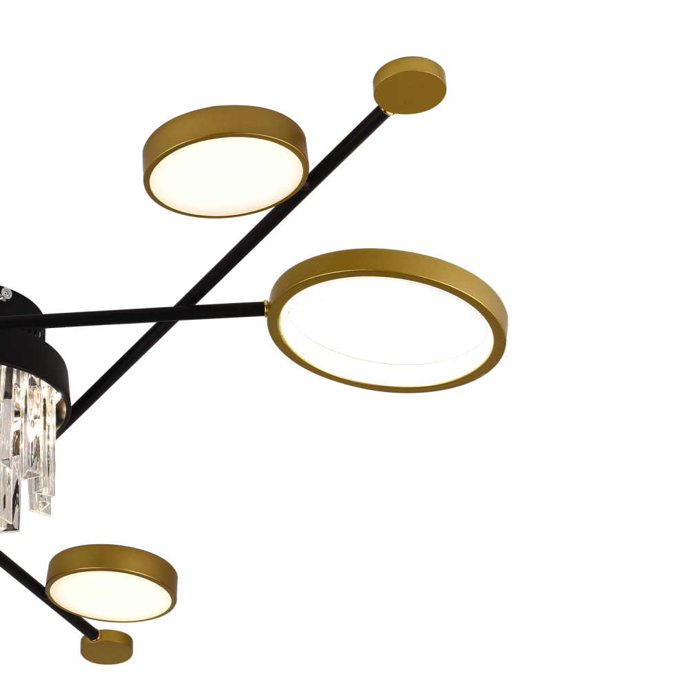 Lustra LED cu telecomanda si cristal GUIDA 38W, 6 Elemente, lumina Rece/Calda/Neutra, Dimabila, Negru Auriu [2]