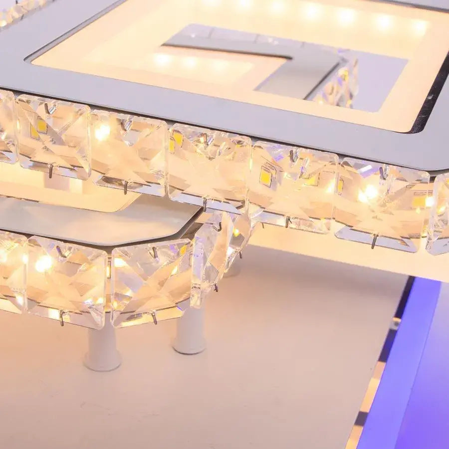 Lustra LED cu telecomanda si cristal LEILA 87W, 3 Patrate, lumina Rece/Calda/Neutra, Dimabila, Alb [2]