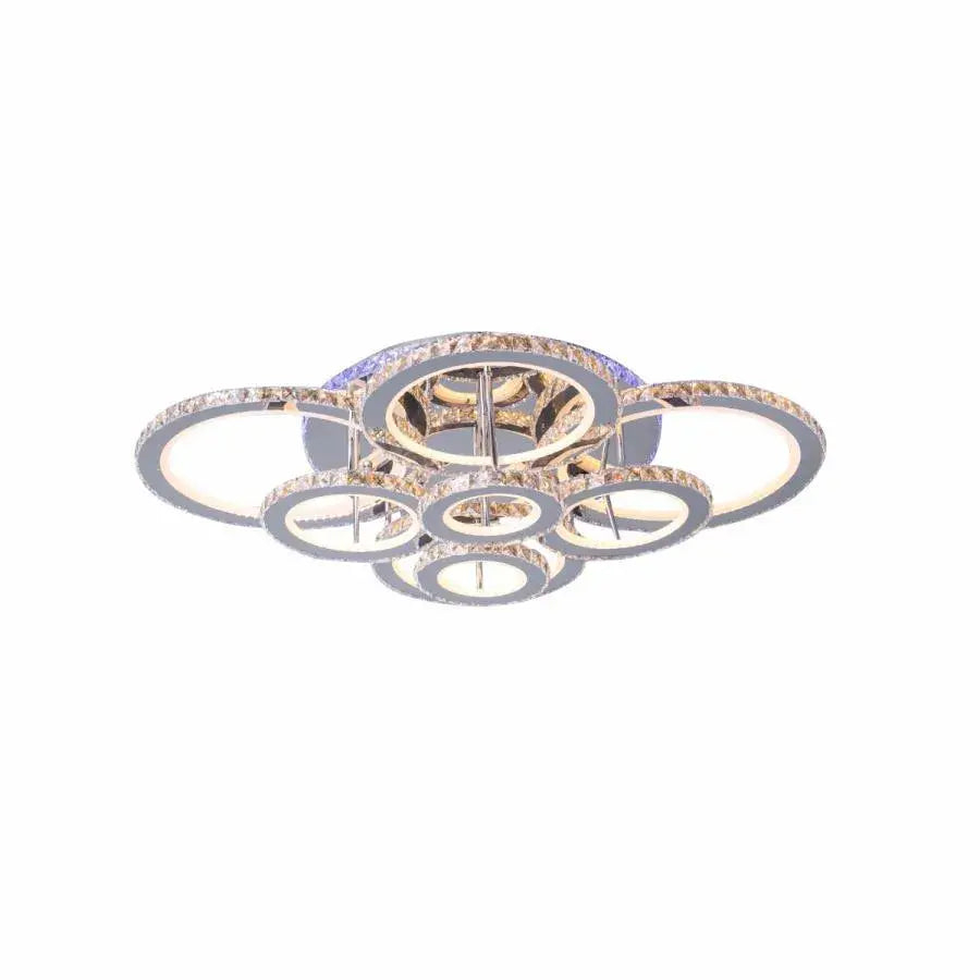 Lustra LED cu telecomanda si cristal LIA RGB 182W, 8 Cercuri, lumina Rece/Calda/Neutra, Dimabila, Alb Crom Lucios [3]