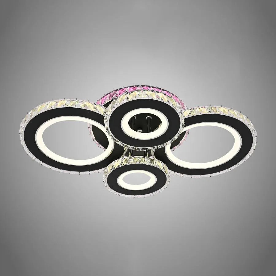 Lustra LED cu telecomanda si cristal MEILI ZAFINA RGB 136W, 4 Cercuri, lumina Rece/Calda/Neutra, Dimabila, Negru [2]