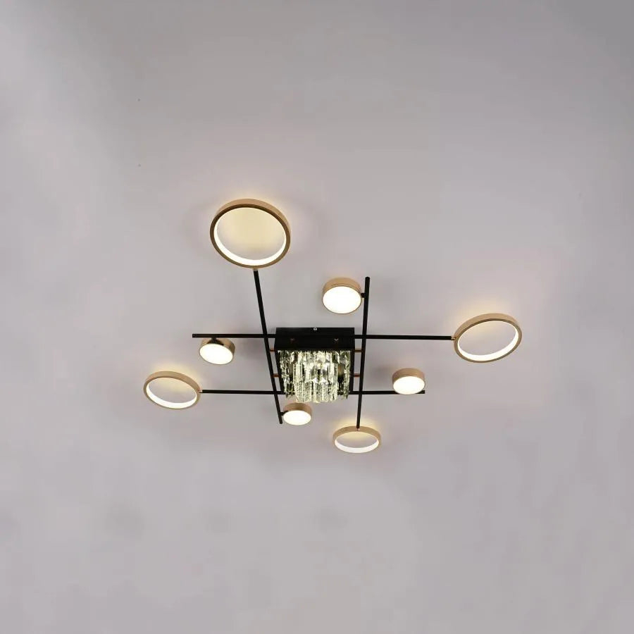 Lustra LED cu telecomanda si cristal MISEL 168W, 9 Elemente, lumina Rece/Calda/Neutra, Dimabila, Negru Auriu [3]