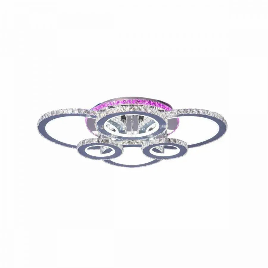 Lustra LED cu telecomanda si cristal NOVA ROTONDA RGB 144W, 6 Cercuri, lumina Rece/Calda/Neutra, Dimabila, Crom Lucios [3]
