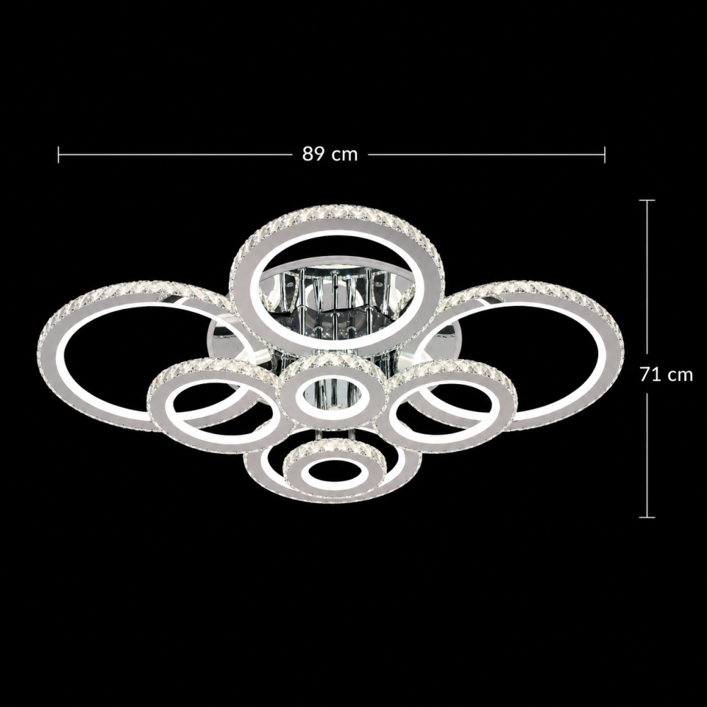 Lustra LED cu telecomanda si cristal NOVA ROTONDA RGB 239W, 8 Cercuri, lumina Rece/Calda/Neutra, Dimabila, Crom Lucios [4]