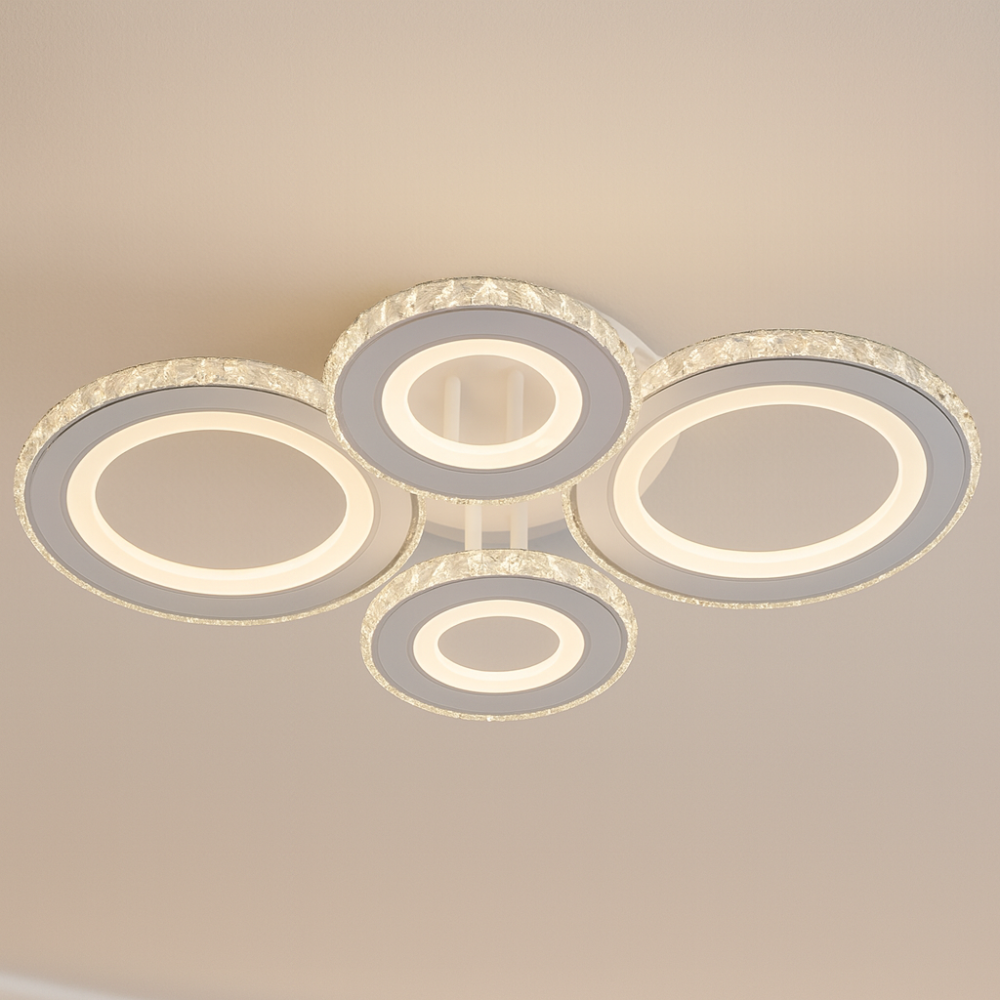 Lustra LED cu telecomanda si cristal NOVA ROTONDA RGB 82W, 4 Cercuri, lumina Rece/Calda/Neutra, Dimabila, Alb [4]