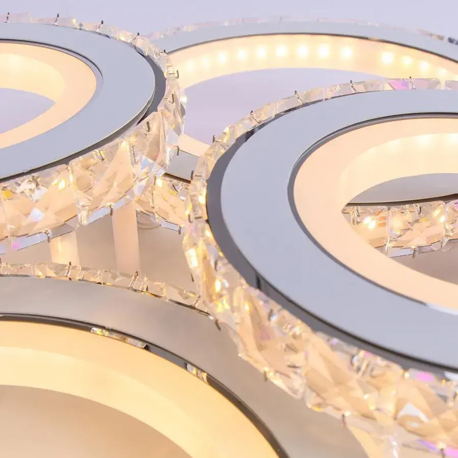 Lustra LED cu telecomanda si cristal NOVA ROTONDA RGB 82W, 4 Cercuri, lumina Rece/Calda/Neutra, Dimabila, Alb [2]