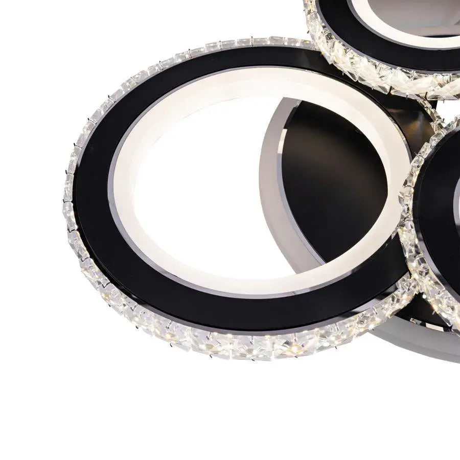 Lustra LED cu telecomanda si cristal NOVA ROTONDA RGB 82W, 4 Cercuri, lumina Rece/Calda/Neutra, Dimabila, Negru [2]
