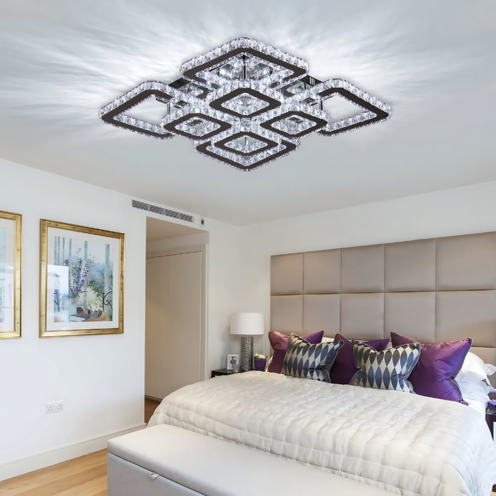 Lustra LED cu telecomanda si cristal QUADRIA SUPREMO RGB 168W, 8 Patrate, lumina Rece/Calda/Neutra, Dimabila, Crom Lucios [4]