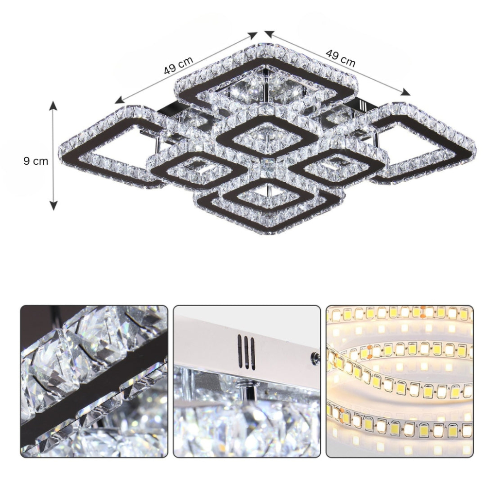 Lustra LED cu telecomanda si cristal QUADRIA SUPREMO RGB 168W, 8 Patrate, lumina Rece/Calda/Neutra, Dimabila, Crom Lucios [2]