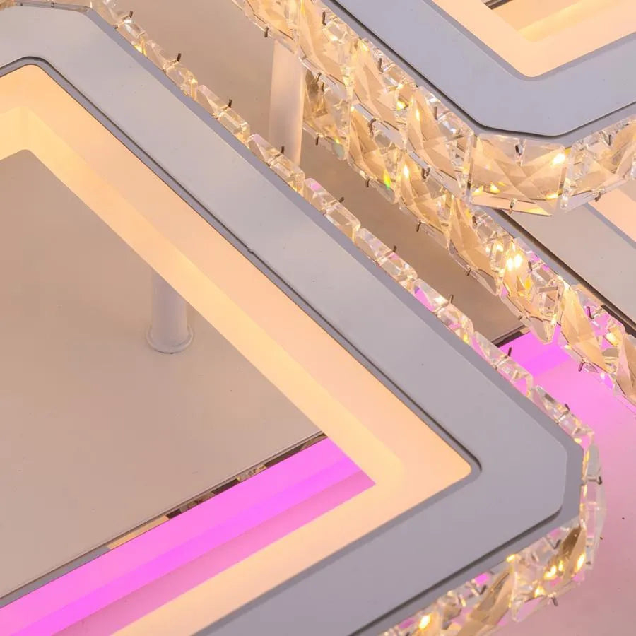 Lustra LED cu telecomanda si cristal QUADRIS RGB 175W, 6 Patrate, Lumina Rece/Calda/Neutra, Dimabila, Alb [2]