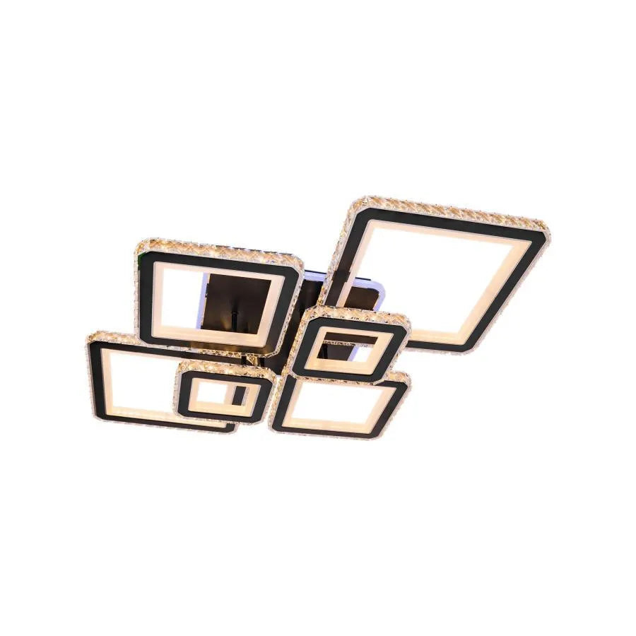 Lustra LED cu telecomanda si cristal QUADRIS RGB 177W, 6 Patrate, lumina Rece/Calda/Neutra 3000K/4000K/6000K, Dimabila, Negru, Metal si Cristal [4]