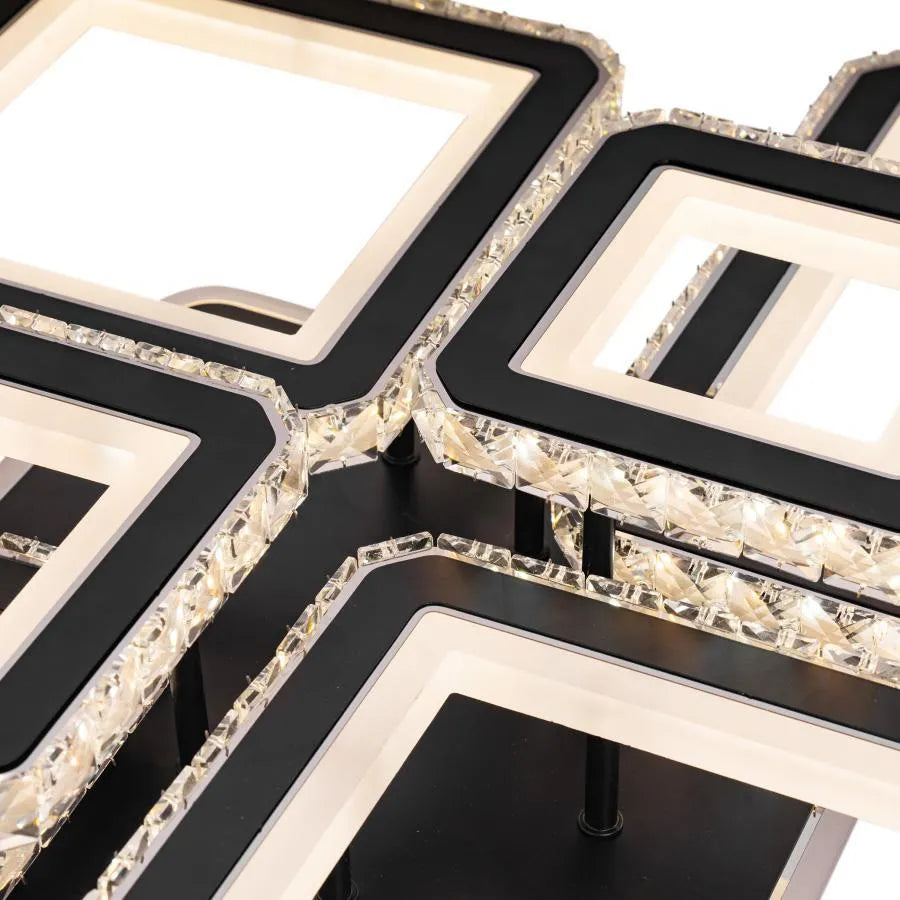 Lustra LED cu telecomanda si cristal QUADRIS RGB 177W, 6 Patrate, lumina Rece/Calda/Neutra 3000K/4000K/6000K, Dimabila, Negru, Metal si Cristal [2]