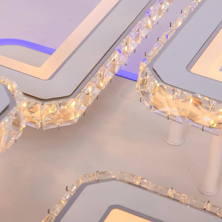 Lustra LED cu telecomanda si cristal QUADRIS RGB, 96W, 4 Patrate, lumina Rece/Calda/Neutra, Dimabila, Alb [4]