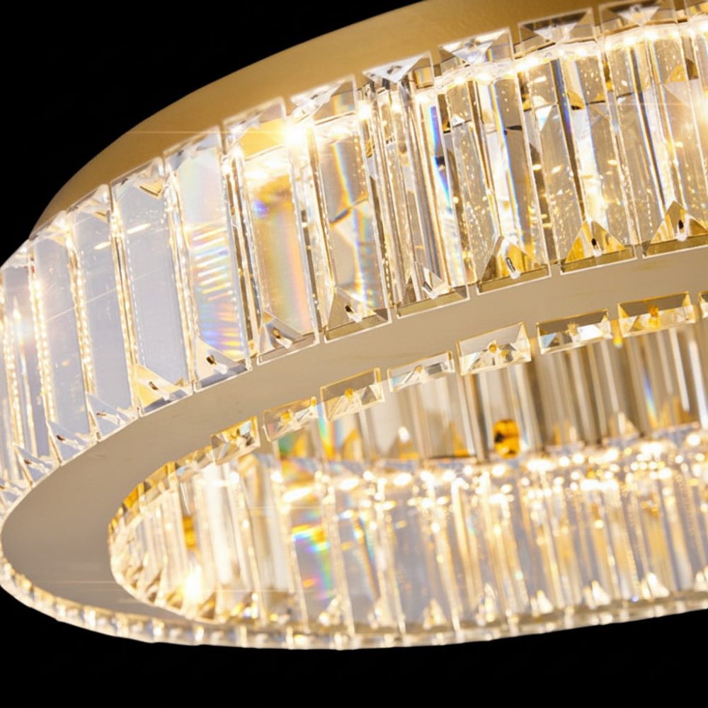 Lustra LED cu telecomanda si cristal VERTUS 18W, 30cm, Cerc, lumina Rece/Calda/Neutra, Dimabila, Auriu [2]