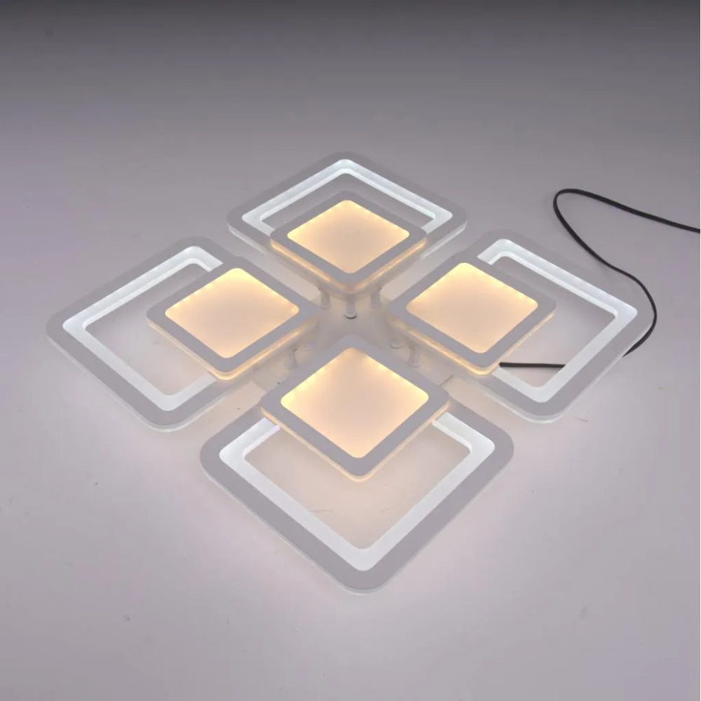 Lustra LED cu telecomanda SUSAN 96W, 4 Patrate, lumina Rece/Calda/Neutra, Dimabila, Alb [3]