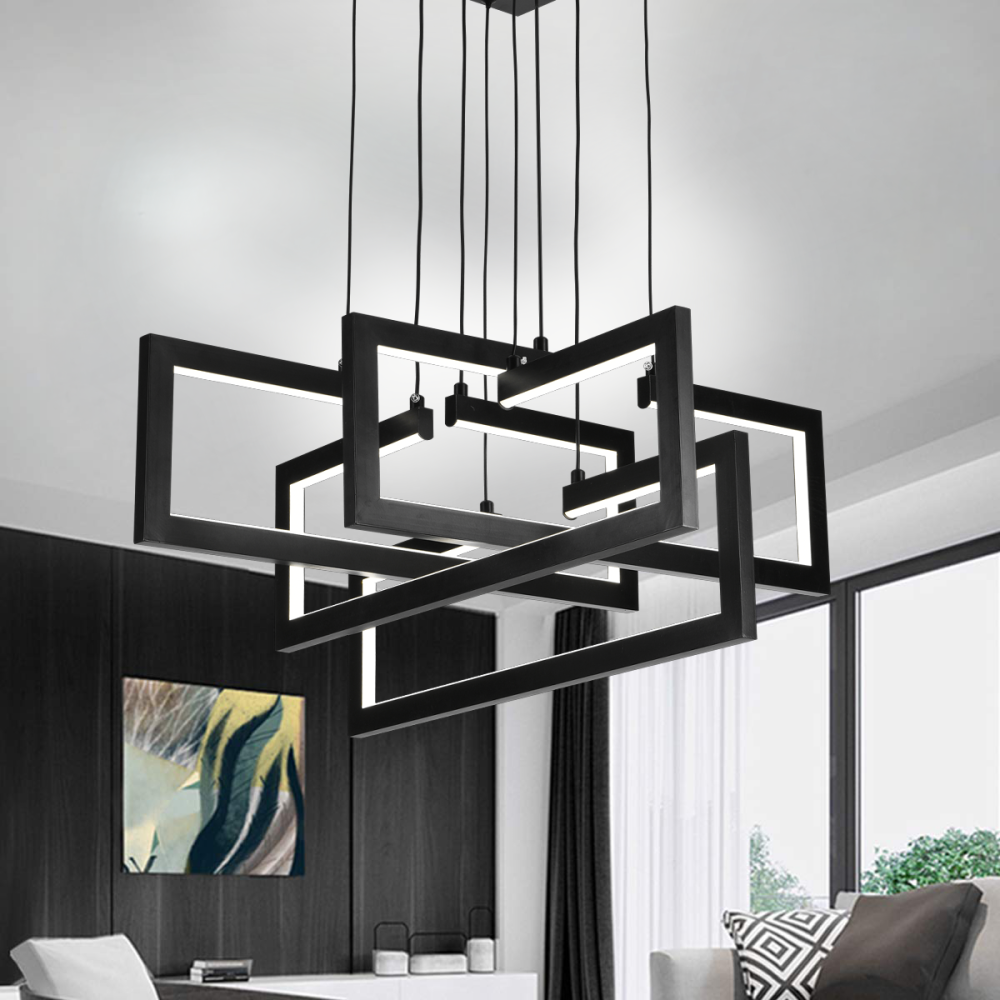 Lustra LED cu telecomanda ,Suspendata 96W, 4 Elemente, lumina Rece/Calda/Neutra, Dimabila, Inaltime Reglabila, Negru [3]