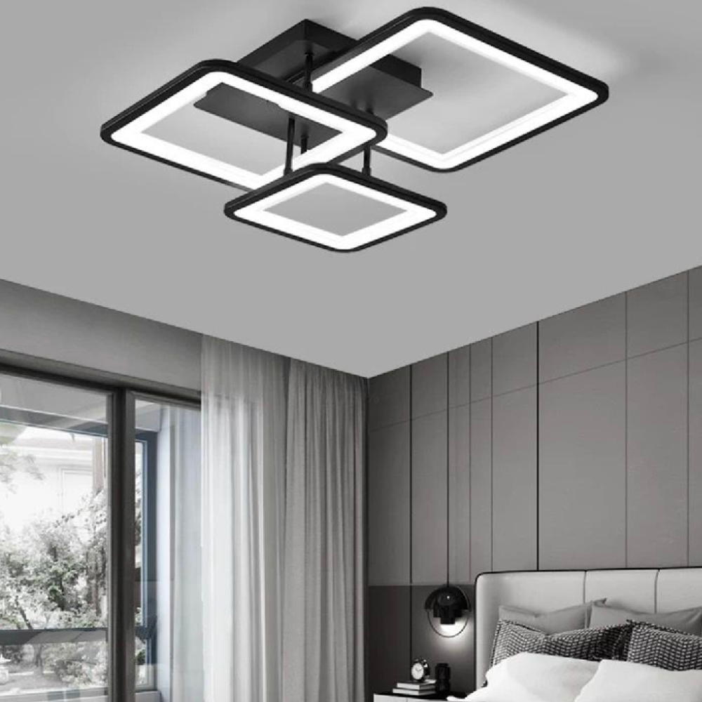 Lustra LED cu telecomanda ZOE 46W, 3 Patrate, lumina Rece/Calda/Neutra, Dimabila, Negru [2]