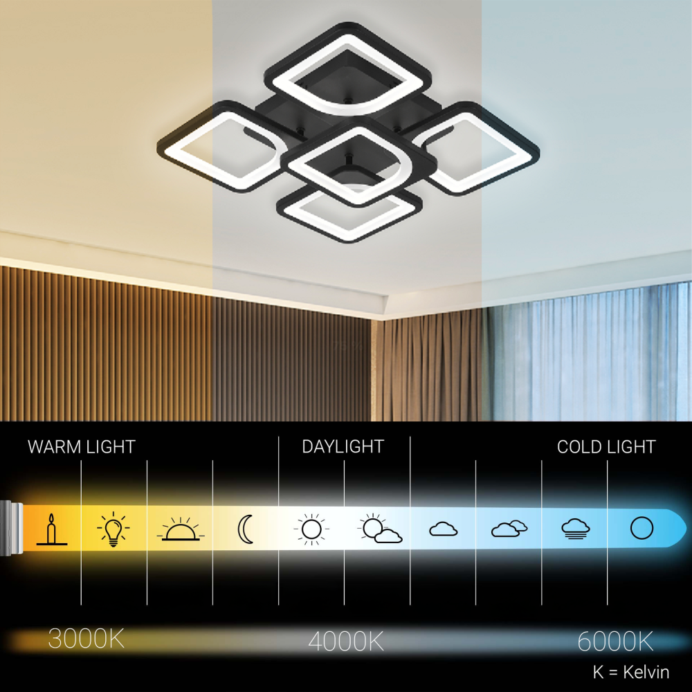 Lustra LED cu telecomanda ZOE 65W, 5 Patrate, lumina Rece/Calda/Neutra, Dimabila, Negru [3]