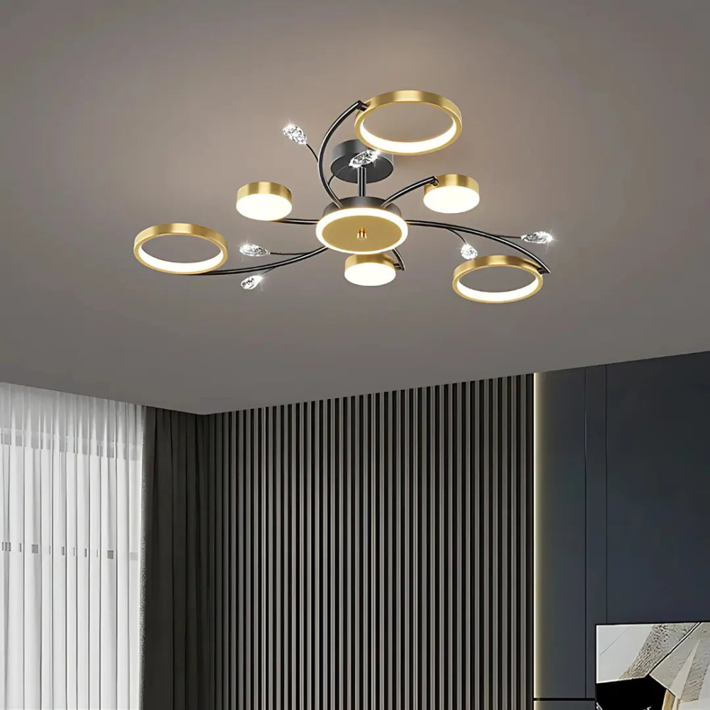 Lustra LED cu Telecomnda KARINA, 31W, 6 Elemente, Lumina Calda/Rece/Neutra, Dimabila, Auriu [4]