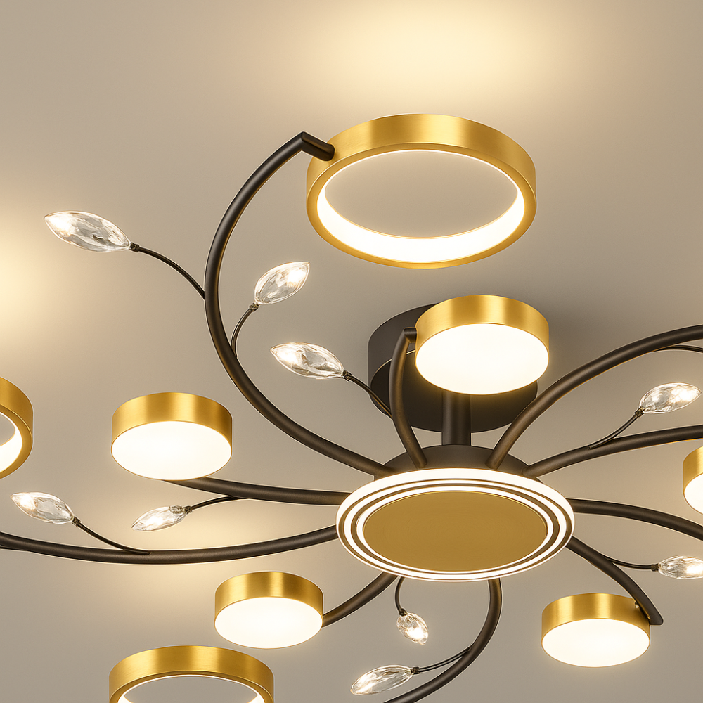 Lustra LED cu Telecomnda KARINA, 68W, 10 Elemente, Lumina Calda/Rece/Neutra, Dimabila, Auriu [2]