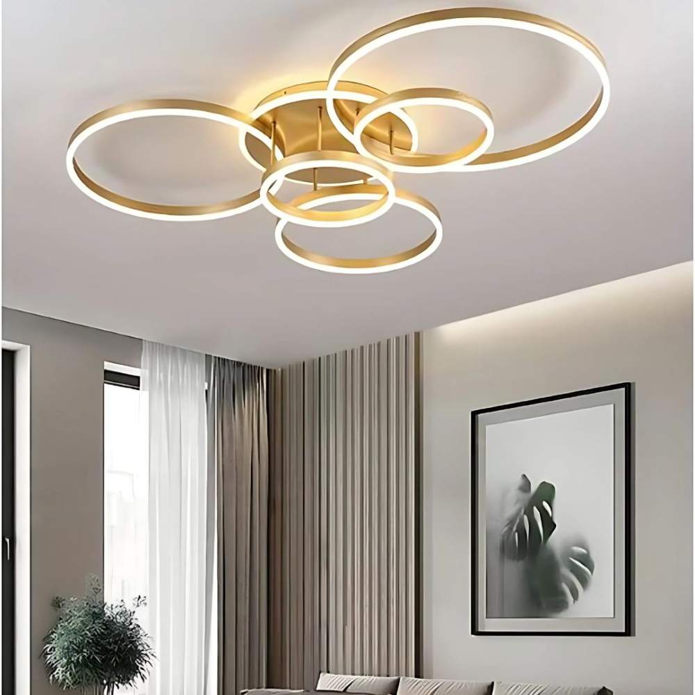 Lustra LED cu Telecomnda RINOVA, 5 cercuri, 137W, Lumina Calda/Rece/Neutra, Dimabila, Auriu [4]