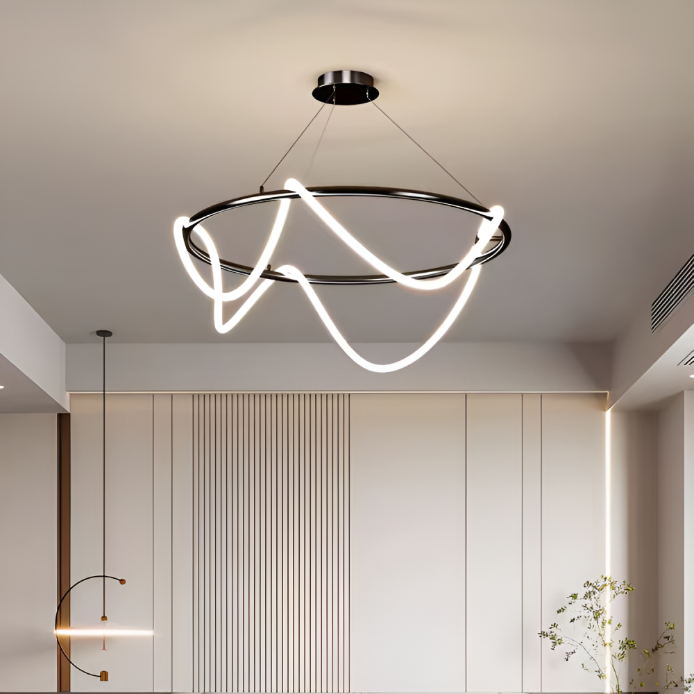 Lustra LED DIVINO Negru 91W cu Tub Silicon Flexibil, Diametru 60cm – Lumina Reglabila 3000K/4000K/6000K [3]