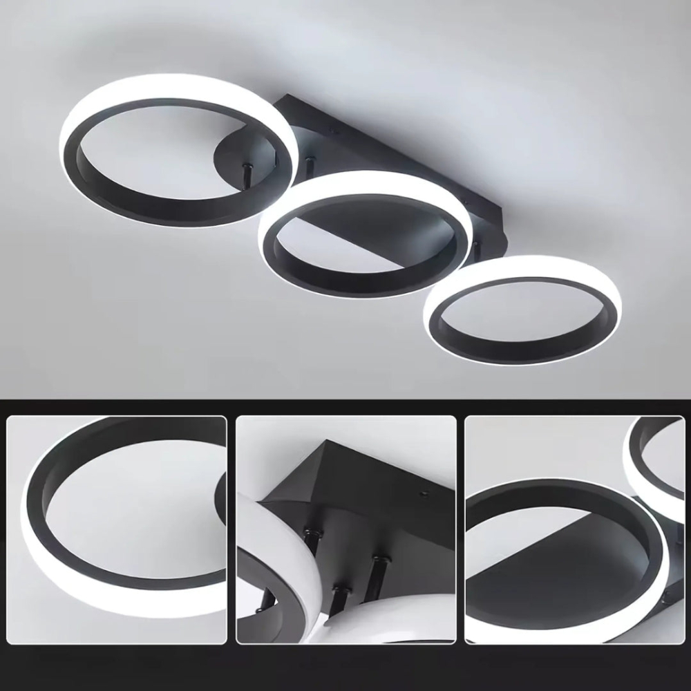 Lustra LED ELIO 24W, 3 Cercuri, Liniara, lumina Rece/Calda/Neutra, Negru [2]