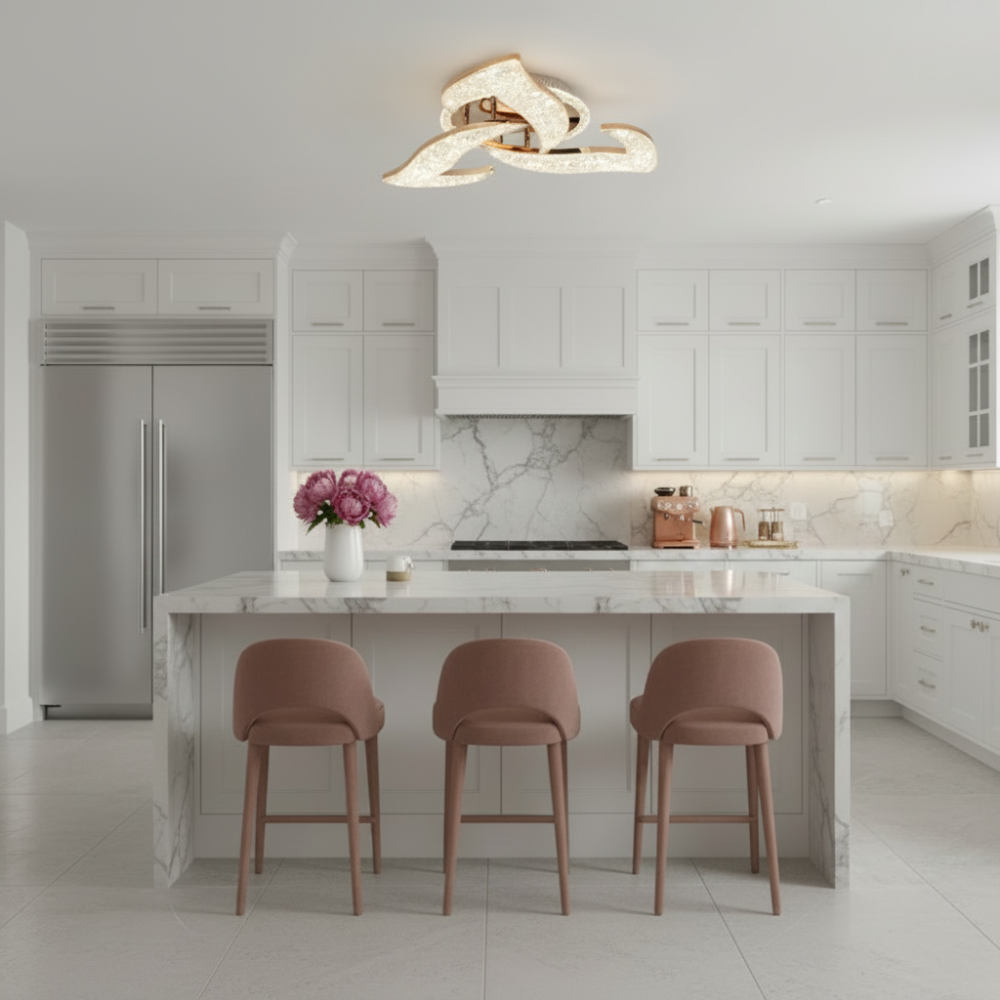 Lustra LED HALESA Eleganza cu telecomanda si cristal, 44W, 3 Surse, Lumina Rece/Calda/Neutra, Dimabila, Auriu [3]