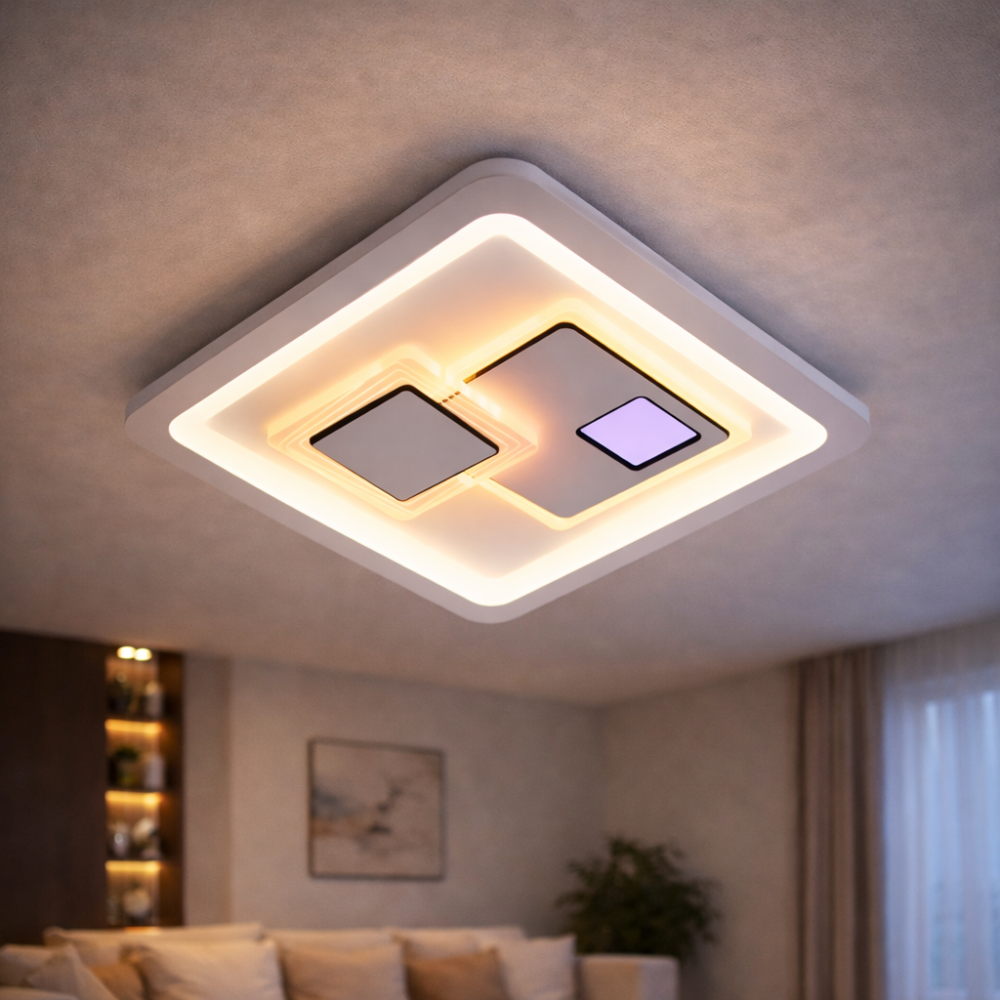 Lustra LED KEREN 33W, Patrata, lumina Rece/Calda/Neutra 3000K/4000K/6000K, Alb, Metal si Acril [3]