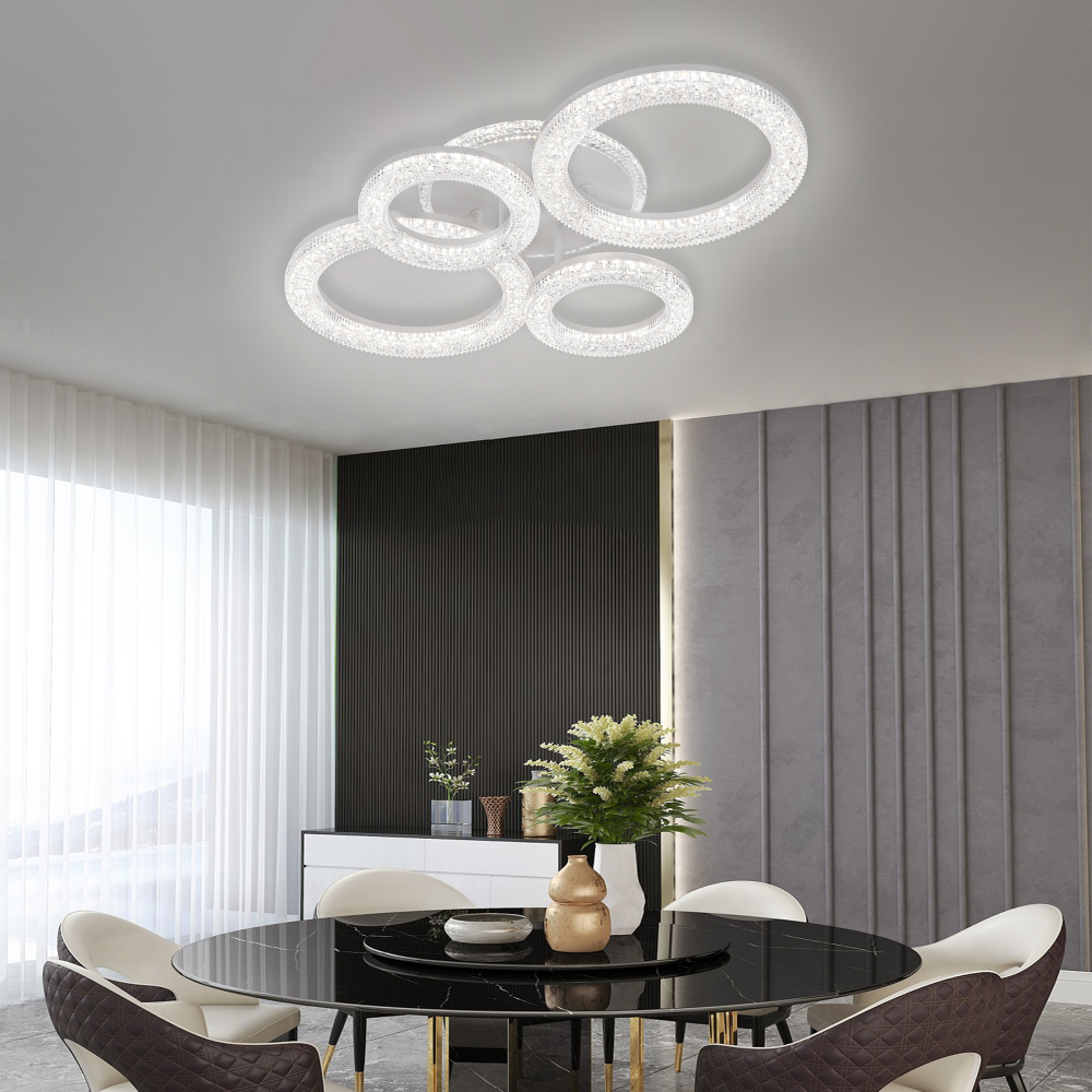 Lustra LED Linnea cu Telecomanda, 74W, 3000K/4000K/6000K, Dimabil, Alb, Cristale [2]