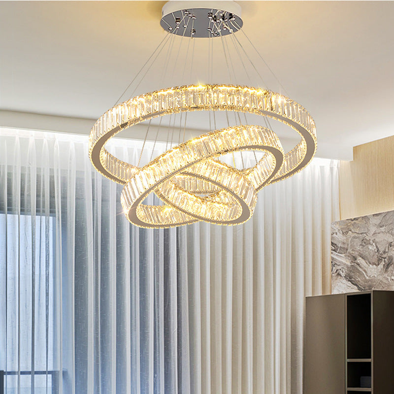 Lustra LED LLC130/3CH, Cristal si Metal, 119W, 3 Cercuri, Dimabila, Inaltime Reglabila, Lumina Rece/Calda/Neutra, Iluminat Luxos [4]