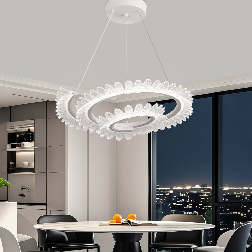 Lustra LED LT188WH, Cristal si Metal, 40W, Dimabila, Inaltime Reglabila, Lumina Rece/Calda/Neutra, Iluminat Luxos [3]