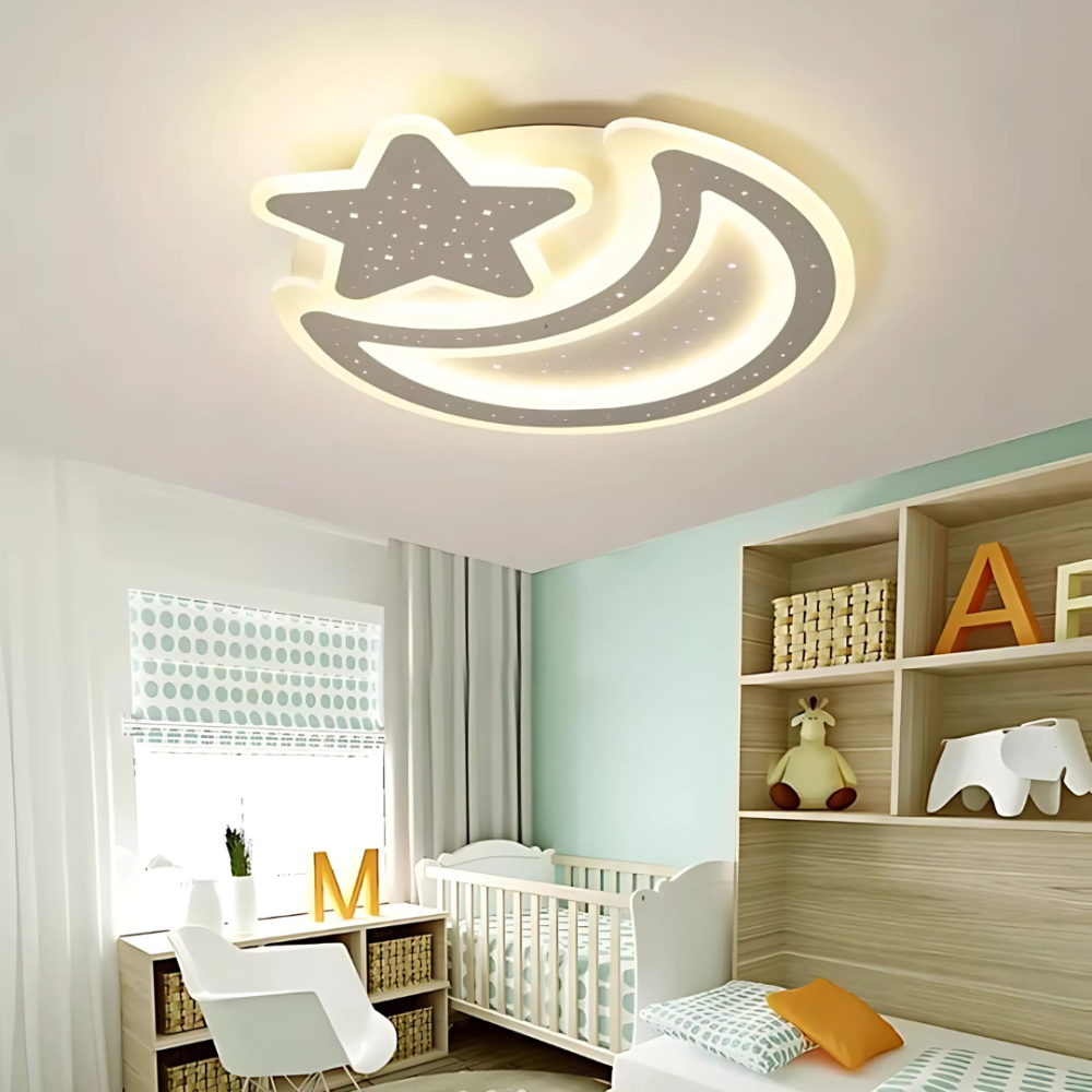 Lustra LED Nova cu Telecomanda, 89W, Dimabil, Forma Luna si Stea, Alb [3]