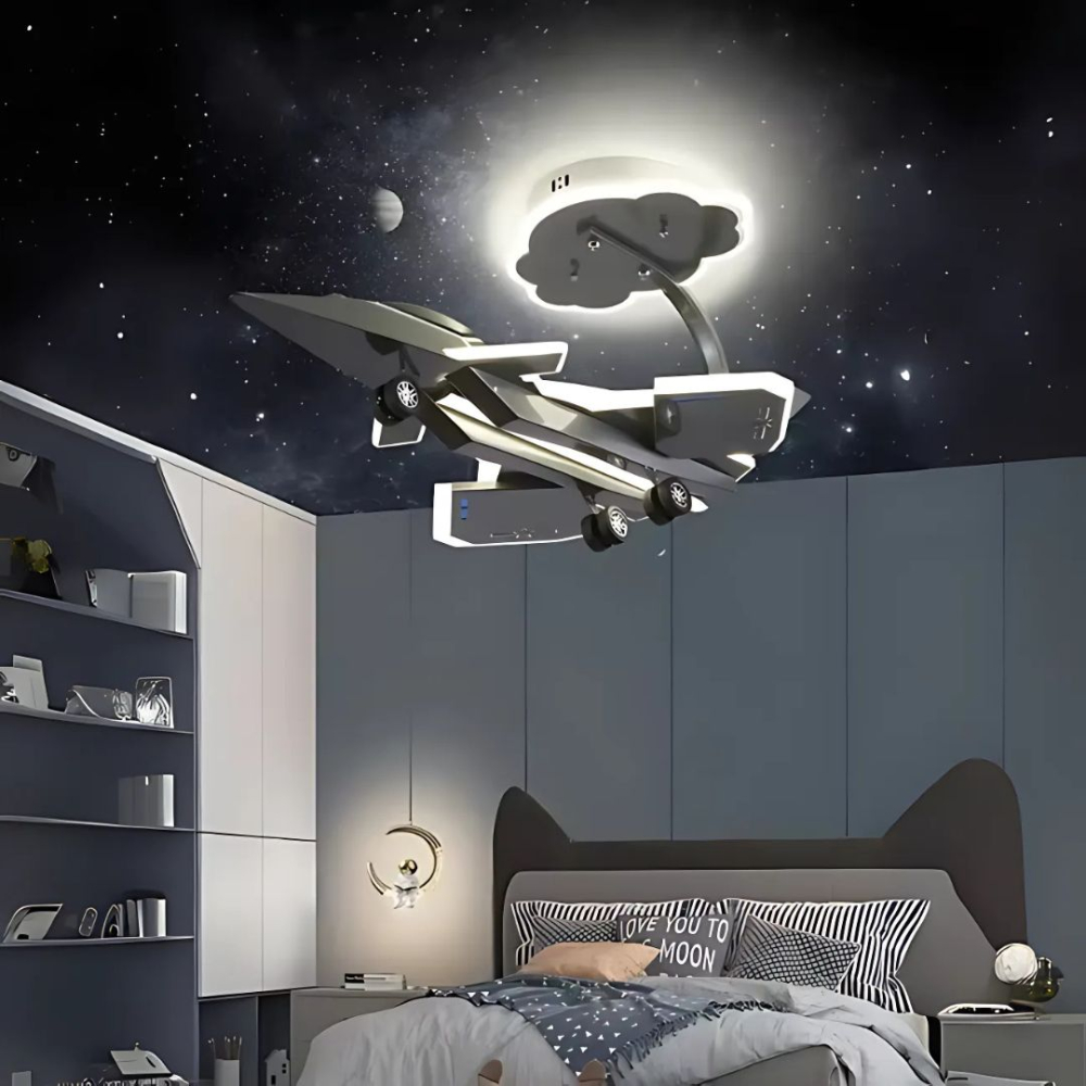 Lustra LED pentru copii FIGHTER, Tip avion, 100W, Lumina Rece/Calda/Neutra, Gri Aeronautic [3]