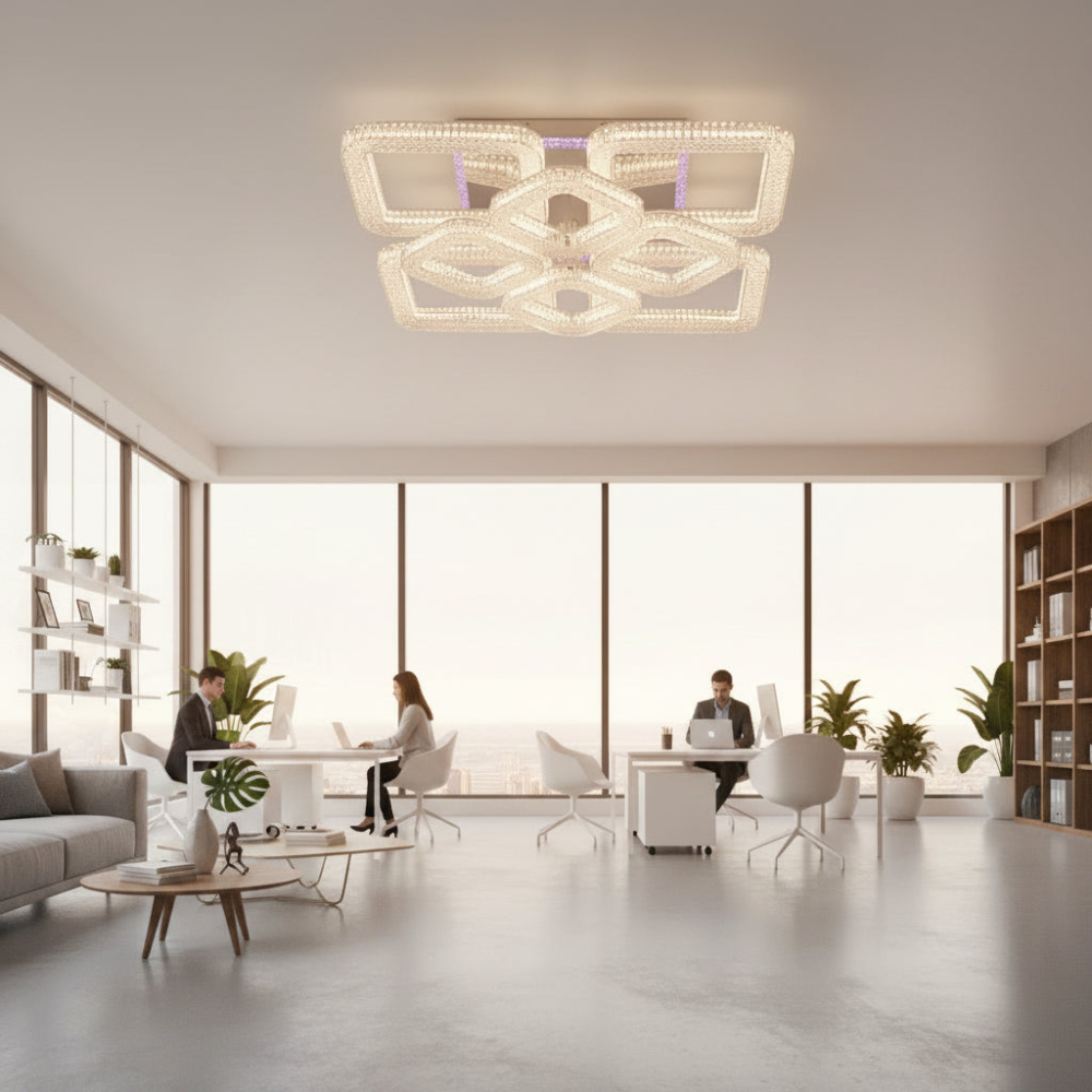 Lustra LED RENATO cu telecomanda si cristal, 128W, 8 Patrate, Lumina Rece/Calda/Neutra, Dimabila, Alb [3]