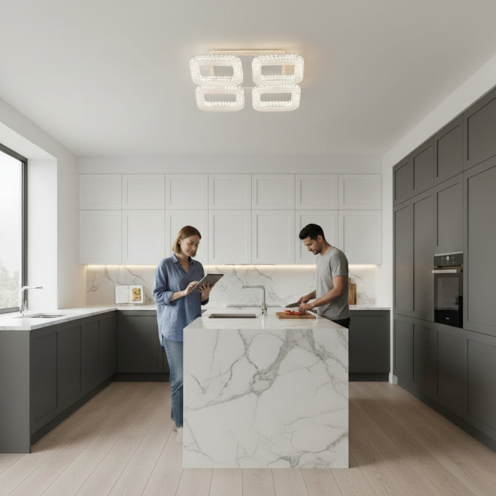 Lustra LED RENATO Nobile cu telecomanda si cristal, 54W, 4 Patrate, Lumina Rece/Calda/Neutra, Dimabila, Alb [3]